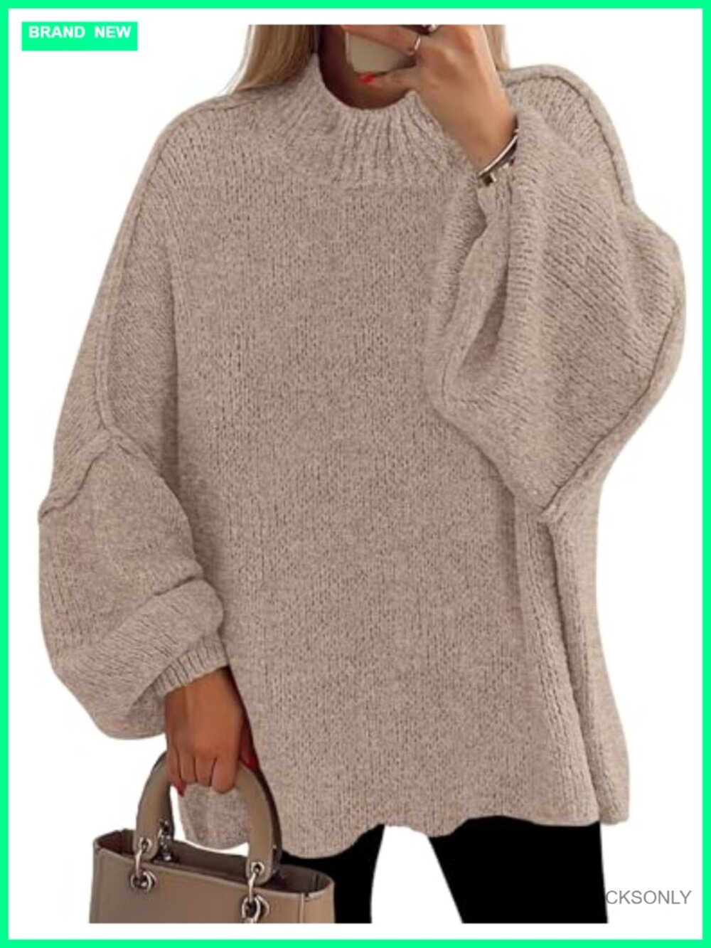 Oversized Mock Neck Chunky Knit Pullover Sweater